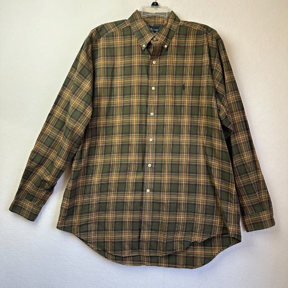 Ralph Lauren Classic Fit shirt Men‎ L button down collar brown green plaid - Picture 2 of 10
